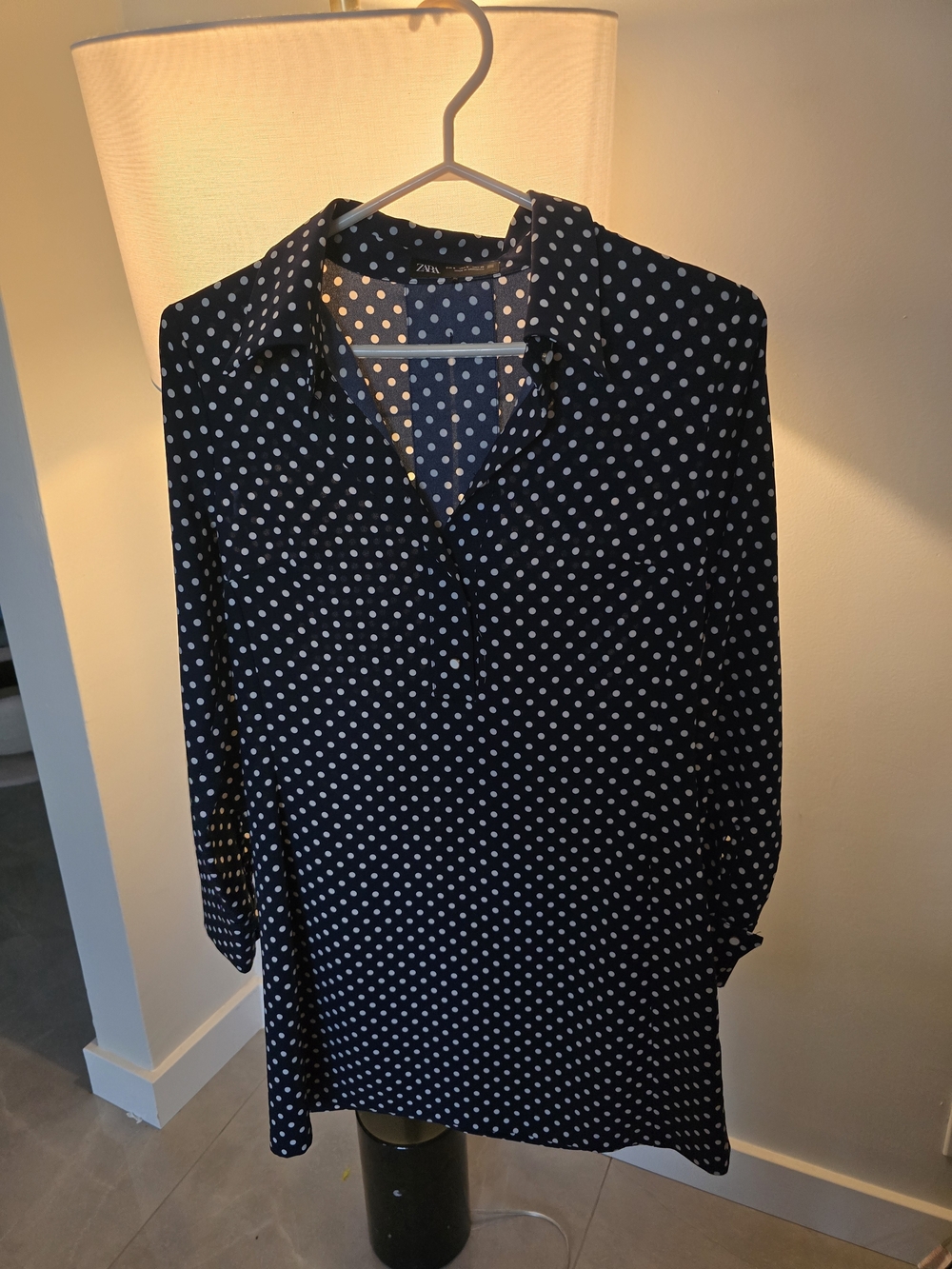 Zara Navy Polka Dot Long Sleeve Tunic Dress